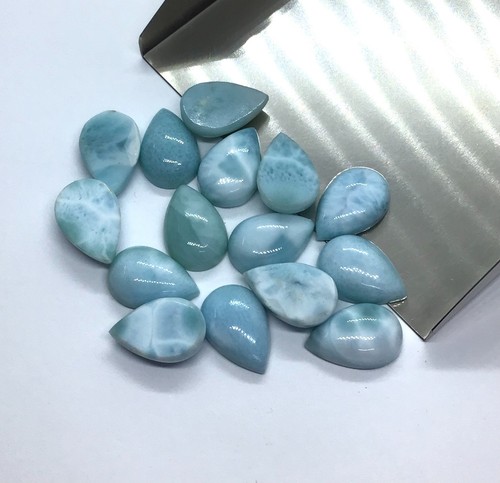 Natural Larimar Pear Flat Back Cabochon Loose Gemstone For Making All Jewelry - Picture 9 of 14