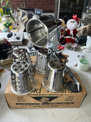 Vintage Saladmaster Food Processor StainlessSteel Slicer Grater W/ 5 Cone Blades