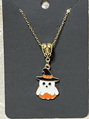 Retro Ghost Witch Halloween Charm Bohemian Novelty Fun Gold Boho Necklace 18 