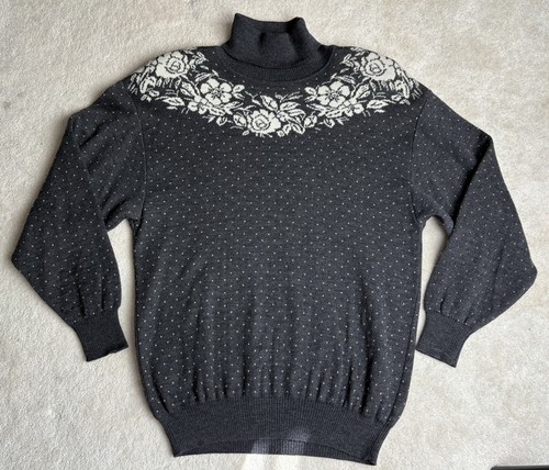 💕VALENTINO 💕Pullover 14 / EU 48 Lana Wolle grau/elfenbein Fair Isle Floral ITALY - Bild 1 von 15