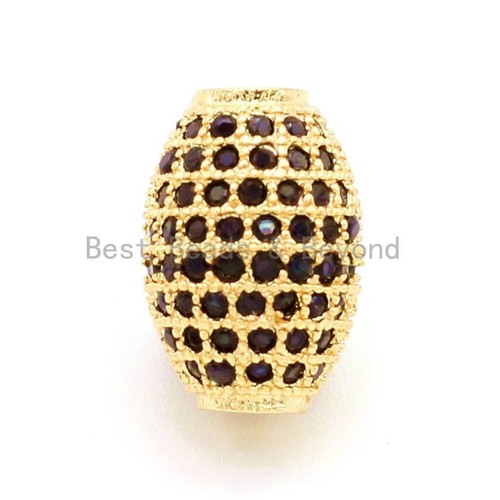 CZ Micro Pave Oval Spacer Beads with Black Crystal for Bracelet/Necklace, Cubic - Picture 4 of 5
