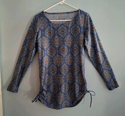 Coolibar Shirt Paisley Top M Blue Sun Protection Block