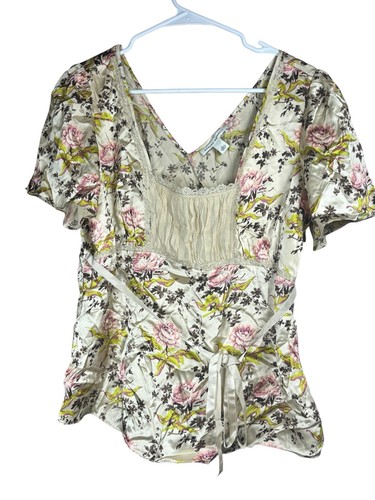 2005 Banana Republic Y2K 100% Silk Blush Pink V-Neck Top Coquette Girlypop Sz L - Picture 6 of 12