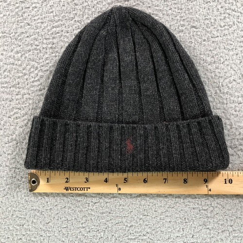 Polo Ralph Lauren Hat Mens Gray Heather Knit Lambswool Blend Cuff Beanie Pony - Picture 8 of 9
