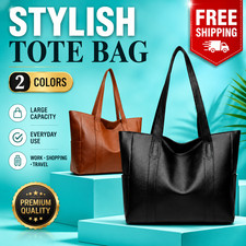 Women Large Capacity PU Leather Tote Bag Shoulder Handbag Work Travel Purse