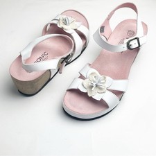 VIONIC Gibraltar White Adjustable Ankle Straps Cork Wedge Sandals, Size 11