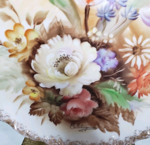 VTG Decorative Porcelain Plate Hand Painted Yellow/Pink Roses Artist Signed 8.5" - Picture 2 of 6