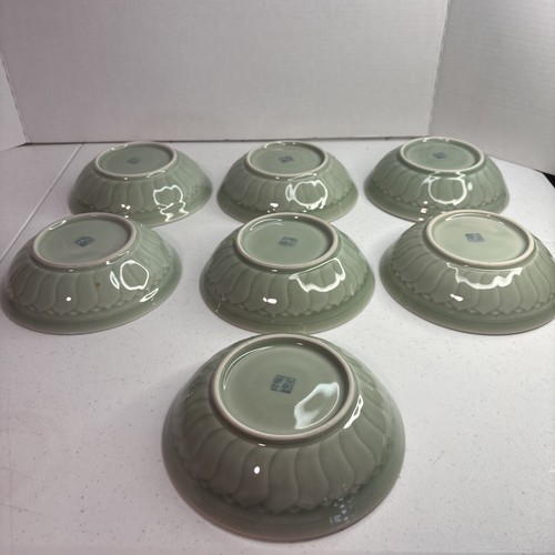 RARE Vintage Longquan Chinese Celadon Green Soup Cereal Bowls. Set of 7 - Picture 20 of 21