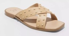 NEW A New Day Women's Emmy Studded Crossband Slide Glide Sandals Tan Size 9.5