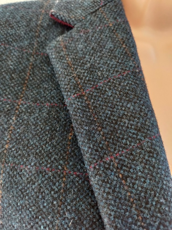 ZARA BLUE CHECK TWEED 100 LAMBSWOOL ELBOW PATCH BLAZER JACKET COAT