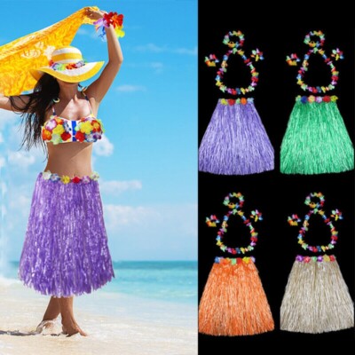 5pc set Hula Show Grass Skirt Costume Set Hawaiian Hula Skirt Ladies eBay