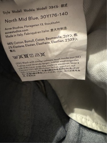 Acne Studios Men’s 29x34 Bla Konst North Mid Blue Denim Taper Slim Jeans 30Y176 - Picture 8 of 11