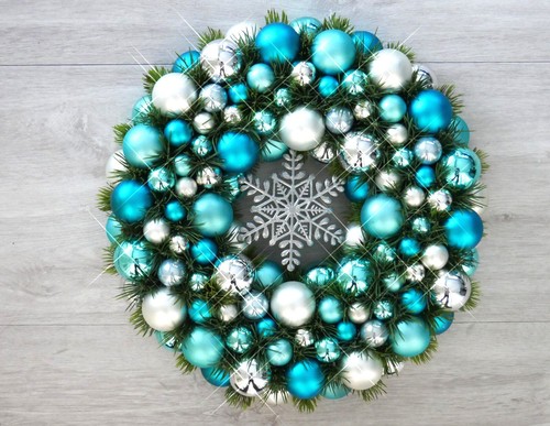 Türkranz Weihnachten blau silberfarbig ca.32cm Kugelkranz Weihnachtskranz Advent - Bild 2 von 4