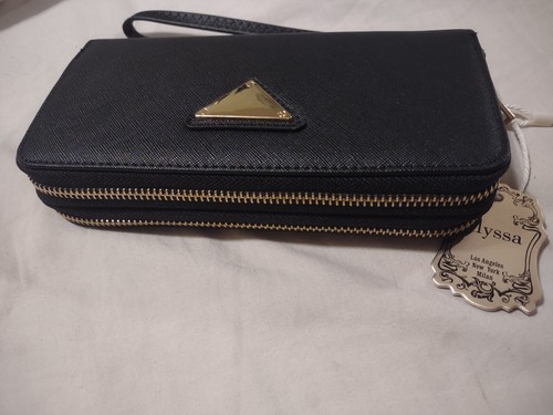 NWT Alyssa Bags Vegan Saffiano Leather Double Zippered Wristlet Wallet Black - Bild 3 von 11