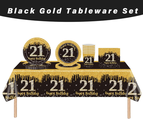 16 Stück Schwarz und Gold Pappteller 21. Geburtstag Party Tischdeko 22.86cm Papp - Bild 7 von 7