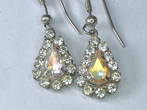Collana e orecchini vintage AB cristallo strass art deco tono argento set - Foto 3 di 6