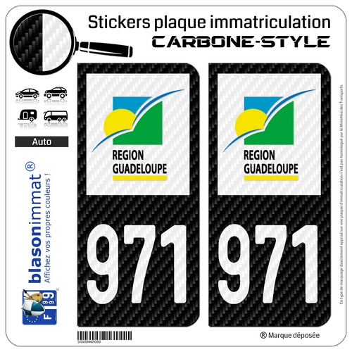 2 Nummernschild Aufkleber 971-H Guadeloupe - LT Carbon-Style - Bild 9 von 9