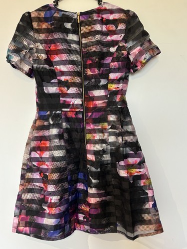 OASIS black floral flared sleeve knee length dress M 10 - Picture 3 of 10
