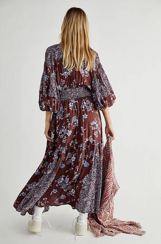 NUEVO CON ETIQUETAS VESTIDO CAMISERO ESTAMPADO PUNK FREE PEOPLE PRAIRIE COMBO CACAO TALLA S Z292-33 - Imagen 2 de 7