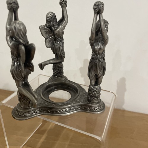 Faries Pewter Tea Light Candle Holder Fairy Fantasy Whimsical Floral - Picture 9 of 14