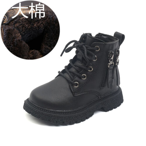 Toddler Kid Girl Boy Shoes Ankle Boots Baby Child Waterproof Lace Warm Fur Shoes - Picture 15 of 29