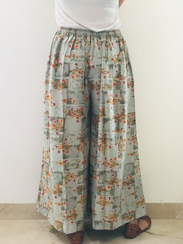Wide Flare Handblock Print Palazzo Summer Trousers Indian Yoga Pants free Size - Picture 3 of 4