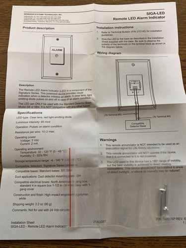 Edwards EST SIGA-LED Remote LED Fire Alarm Indicator White - Picture 5 of 5