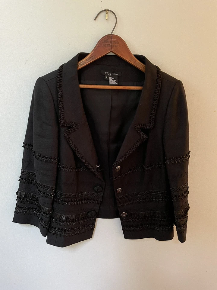 Etcetera women’s black jacket with black sequins. Size 8 - Image 2 of 4