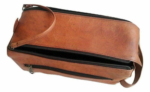 Vintage Soft Leather Travel Toiletry Bag Shaving Dopp Kit Men Shaving Case - Picture 4 of 4