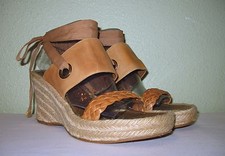 WOMENS BEIGE TAN NINE WEST WRAP AROUND ESPADRILLES WEDGES US 9.5 EU 39.5 40 40.5