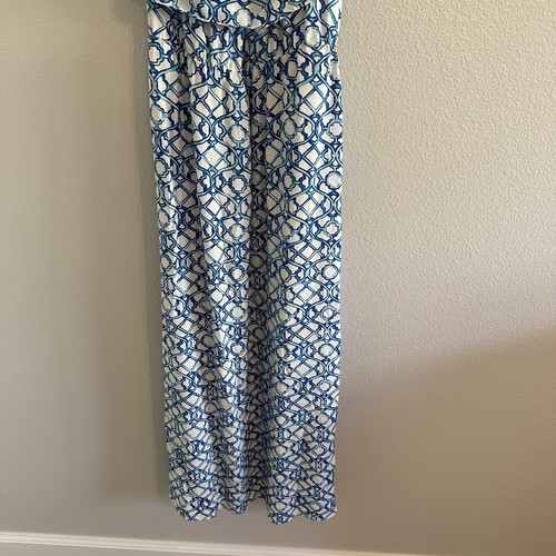 Chicos Womens Smocked Off the Shoulder Maxi Dress Size 0 US 4-6 Blue Patterned - Picture 2 of 8