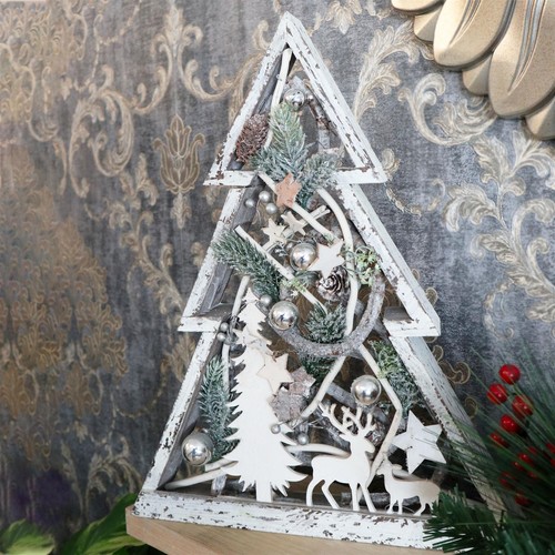 Pre Lit Christmas Table Decorations Wooden Rustic Tree Xmas Gift Home Decor 43CM - Picture 6 of 7