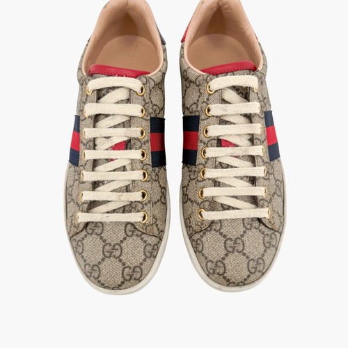 Gucci Ace Sneaker EU 36 US 6 Beige Supreme GG Monogram Logo Canvas Low Top Shoe - Picture 4 of 15