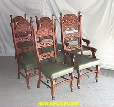 Antique Oak Match Set Dining Chairs   Set of eight - Tall Backs Fancy Chairs