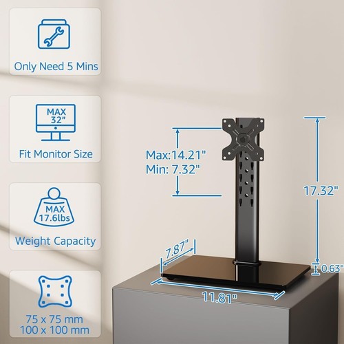 Monitor Stand for Desk, Freestanding Monitor Mount Fits 13-32 inch Screen up to - Picture 5 of 8
