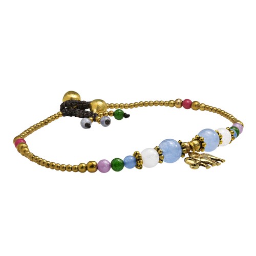 Charming Boho Elephant Colorful Stone and Brass Beads Handmade Anklet - Picture 3 of 5