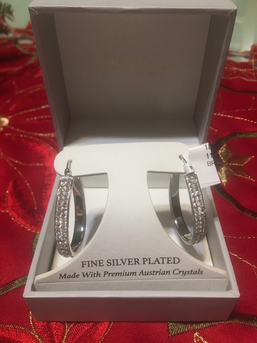 Sofia James Silver Plated with Austrian Crystals Hoop and Stud Earrings