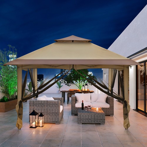 12' x 12' Outdoor Patio Gazebo Canopy Roof Steel Frame w/ Mesh Sidewalls - Picture 6 of 8