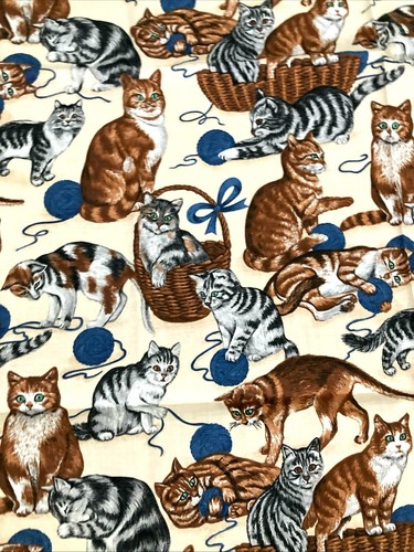 Vintage Cats Fabric VIP Cranston With Yarn Ginger Tabby Kittens Cotton Quilting - Picture 5 of 8