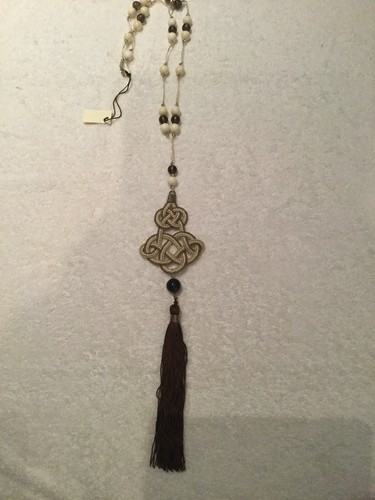 Anna E Alex NWT Handcrafted in Italy White Brown Necklace Passementerie w/Tassel - Picture 2 of 10