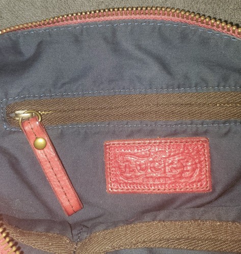 Lucky Brand Red Pebbled Leather Large Boho Hobo Bag 18Wx12Tx6D - Picture 6 of 8