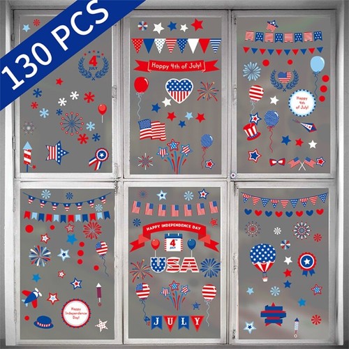 9 Sheets Independence Day Bunting Flag Static Stickers Door Wall Window Clings - Photo 5/7