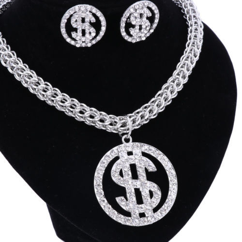 Vergoldet Kristall Dollarzeichen mit dicker Box Kette 4 & 2 Stück Schmuck Set - Bild 4 von 21