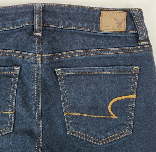 Pantalones de mezclilla para mujer American Eagle AE elásticos tiro bajo jegging azul lavado oscuro talla 0 - Imagen 5 de 11