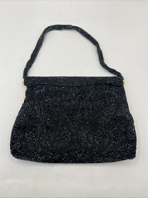 #ad #ad VTG Micro Hand Beaded Black Clutch Evening Bag Small Purse Handbag by Walborg