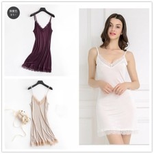 Ladies Pure Silk Lace Slip Dress Vest Strap Petticoat Nightdress Camisole V Neck