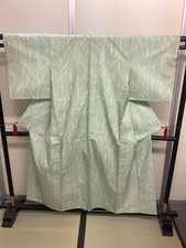 Japanese Vintage Kimono Polyester Light green Tradition dirt Height 62.2in