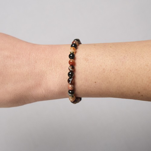 Achat Armband - Streifenachat Edelsteinarmband Naturtöne, 6mm Perlenarmband D638 - Picture 5 of 7