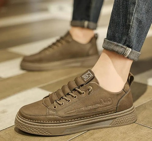 Men's Flat Pull On Sneakers Daily Casual Board Shoe Outdoor Walking Driving Shoe - Picture 5 of 8
