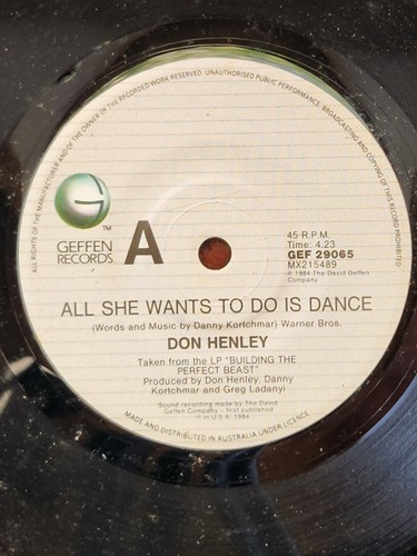Don Henley "All She Wants To Do Is Dance" 1985 GEFFEN Oz PS 7" 45rpm - Picture 3 of 4